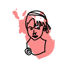 Abstract minimalistic linear sketch. A woman's face. hand-drawn illustration, modern fashion linear profile of a female face, lines for logo, logo template.