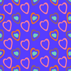 Seamless pattern with hearts on a blue background. Drawing for March 8, Mother's Day. Love and friendship theme. For wallpapers, textiles, backgrounds, covers and packaging.