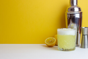 Classic cocktail whiskey sour. Alcoholic drink. Bar. Restaurant.