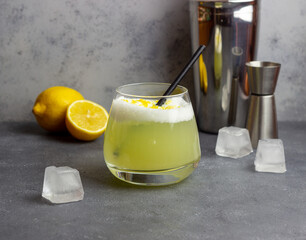 Classic cocktail whiskey sour. Alcoholic drink. Bar. Restaurant.