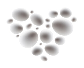 White chicken eggs in the shape of a heart on a white background
