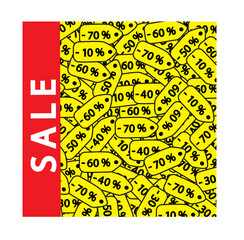 Vector image with the banner with the yellow price tags with the different amoun discounts and the text sale.