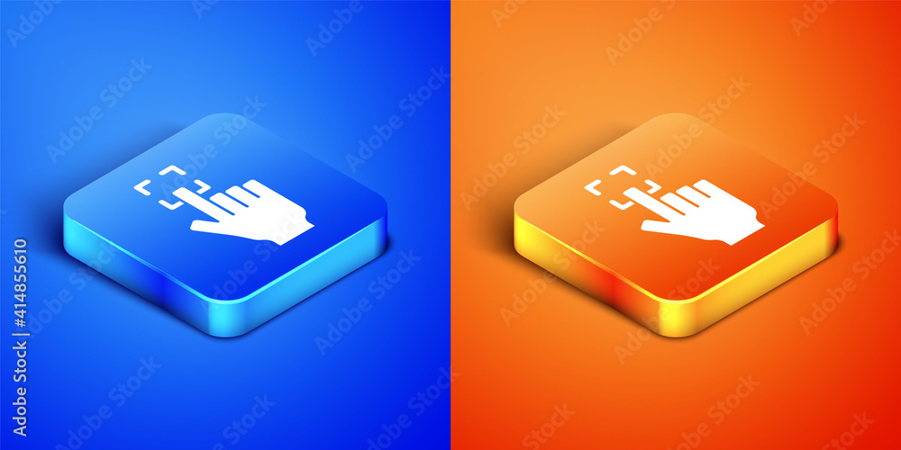 Poster isometric fingerprint icon isolated on blue and orange background. id app icon. identification sign.