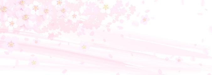 水彩風ピンクのグラデーションと桜