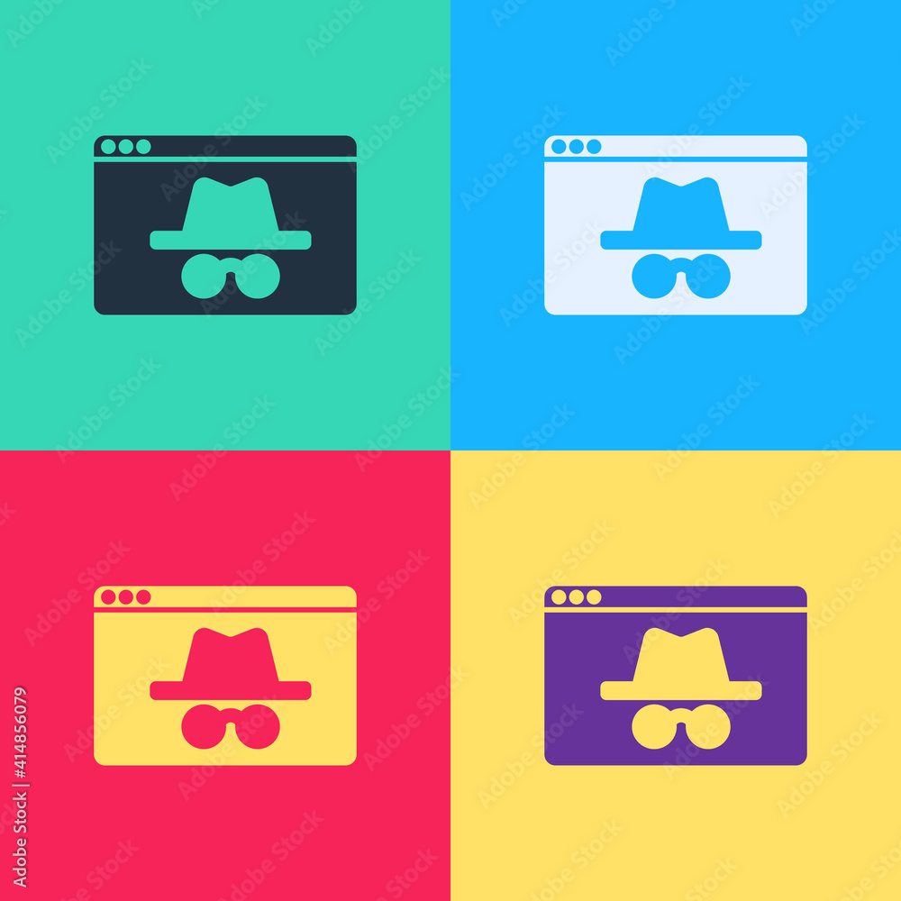 Poster pop art browser incognito window icon isolated on color background. vector.