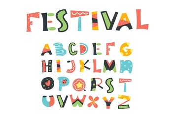 festival letter set, colorful and playful font