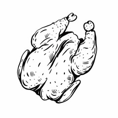 Chicken food whole. Hand drawn black color. Sketch vintage style.