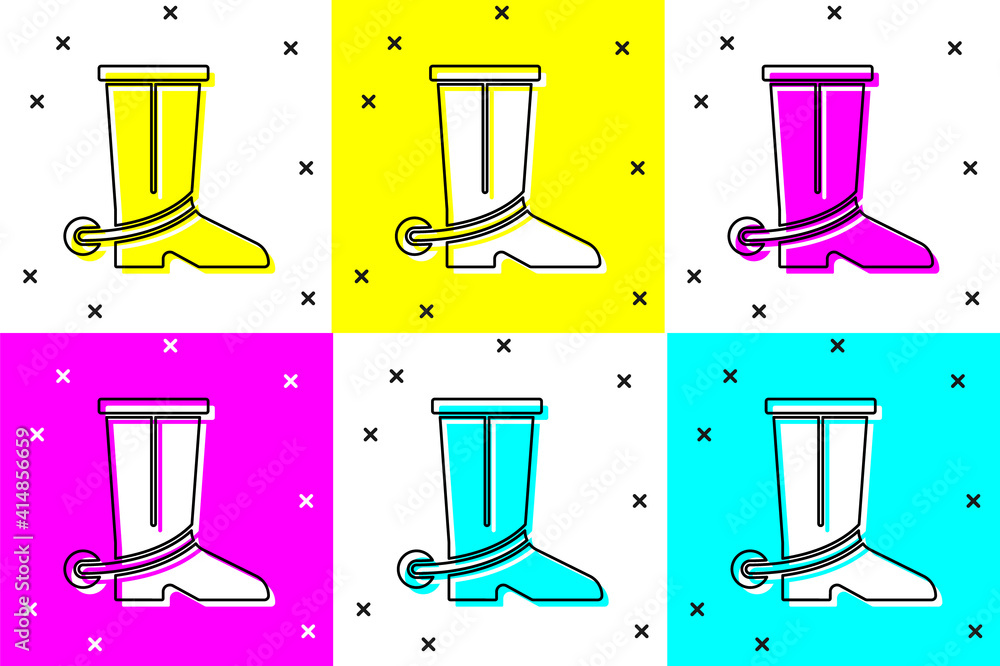 Poster set cowboy boot icon isolated on color background. vector.