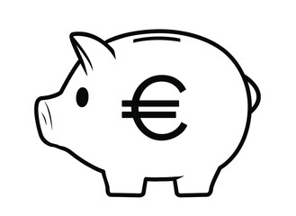 Cute piggy bank icon isolated on white background with euro sign.