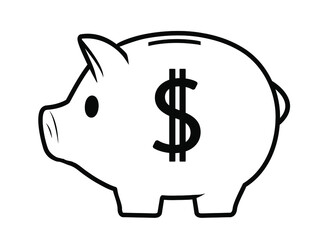 Cute piggy bank icon with sign of us dollar isolated on white background.
