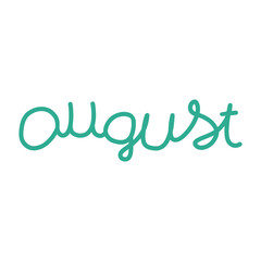 Hand drawn lettering phrase August. Month August for calendar. Ink brush lettering for winter invitation card.