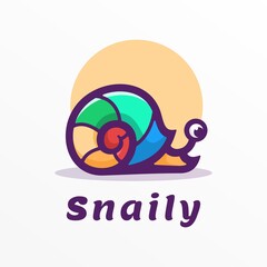 Vector Logo Illustration Snail Simple Mascot Style.