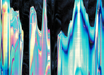 Abstract mint, pink and black digital glitch art background texture with interlaced and distortion...