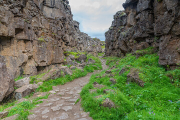 Continental drift visible at Thingvellir national park in Iceland © dudlajzov