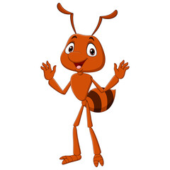 Cartoon happy ant waving hand