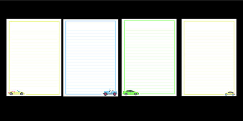 Cars writing paper, cars at corner theme template 