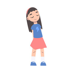 Adorable Brunette Little Girl Dressed Casual Clothes Cartoon Style Vector Illustration
