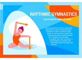 Banner rhythmic gymnastics for children. Little girl with a clubs. Vector illustration in flat cartoon style.