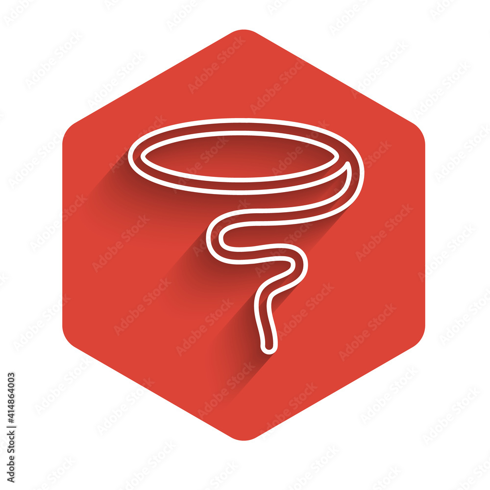 Poster white line lasso icon isolated with long shadow. red hexagon button. vector.