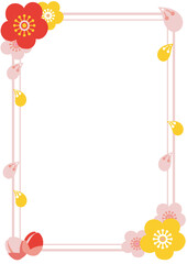 梅の花と花びらのフレームピンク