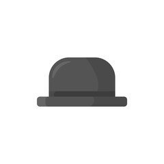 An icon of Men Bowler Hat in flat cartoon style. Symbol of gentleman in medieval England and Ireland. Billycock, bob hat, bombin or derby. Retro, vintage Headwear. Vector isolated on white.