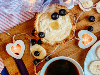 blueberry cheesecake and black coffee