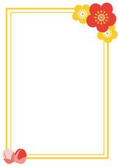 梅の花とつぼみのフレーム黄色