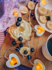 blueberry cheesecake and black coffee