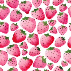 Strawberries watercolor seamless pattern. Hand draw red berries.