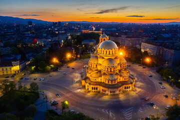 Aerial view of Alexander Nevski cathedral in Sofia, Bulgaria
