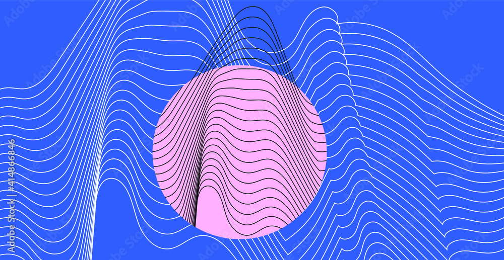 Aufkleber abstract minimal background with wavy lines and circle. minimalist contemporary art style poster.