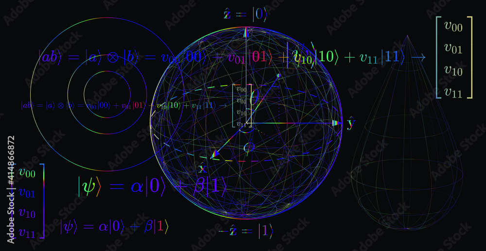 Aufkleber quantum qubit scheme, sciencific vector illustration.