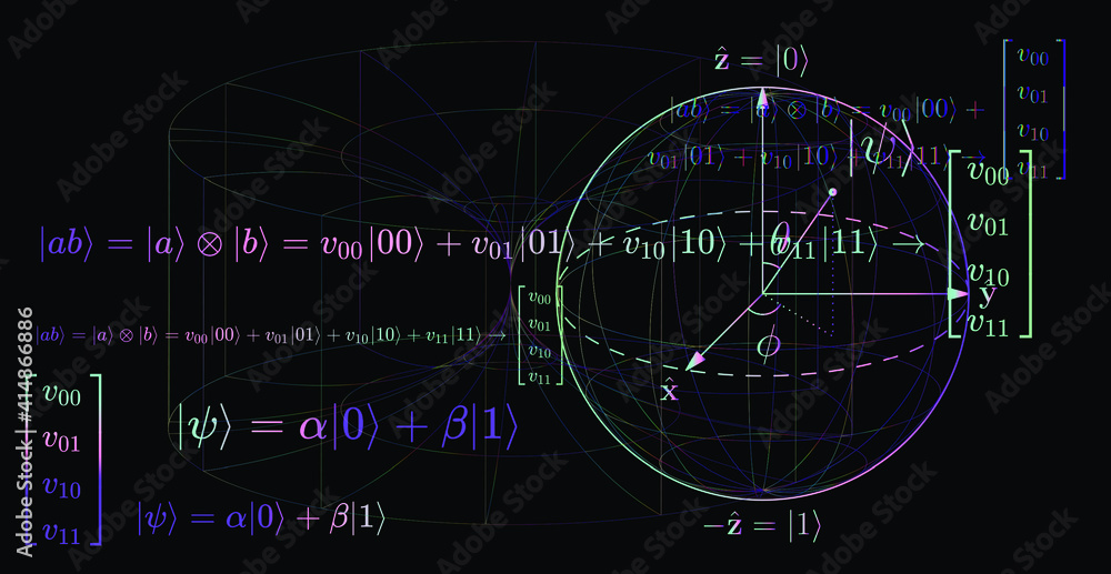 Aufkleber quantum qubit scheme, sciencific vector illustration.