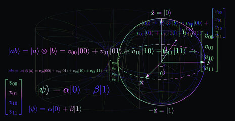 Quantum qubit scheme, sciencific vector illustration.