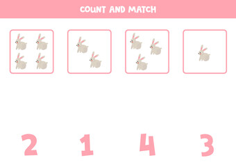 Counting game with cartoon rabbits. Math worksheet.