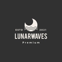 moon lunar wave hipster vintage logo vector icon illustration
