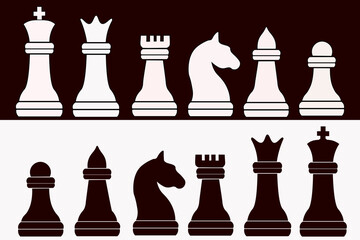 Vector Chess Pieces Silhouette - Black And White Set - modern and simple flat symbol for website