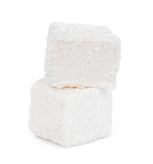 White Turkish delight with coconut shavings isolated on white