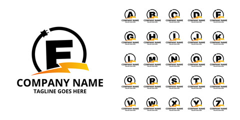 Set Flash initial letter Logo Icon Template. Illustration vector graphic. Design concept Electrical Bolt and electric plugs With letter symbol. Perfect for corporate, more technology brand identity