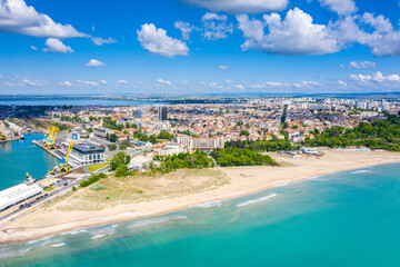 Aerial view of the main beach of the bulgarian town Bourgas