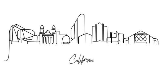 Fototapeta premium California city of the USA skyline - continuous one line drawing