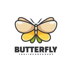 Vector Logo Illustration Butterfly Simple Mascot Style.