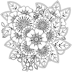 Mehndi flower for henna, mehndi, tattoo, decoration. decorative ornament in ethnic oriental style. doodle ornament. outline hand draw illustration. coloring book page.