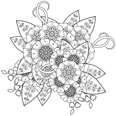 Mehndi flower for henna, mehndi, tattoo, decoration. decorative ornament in ethnic oriental style. doodle ornament. outline hand draw illustration. coloring book page.