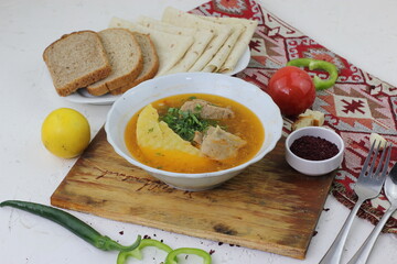 Vegetarian soup with green lentils. Home made