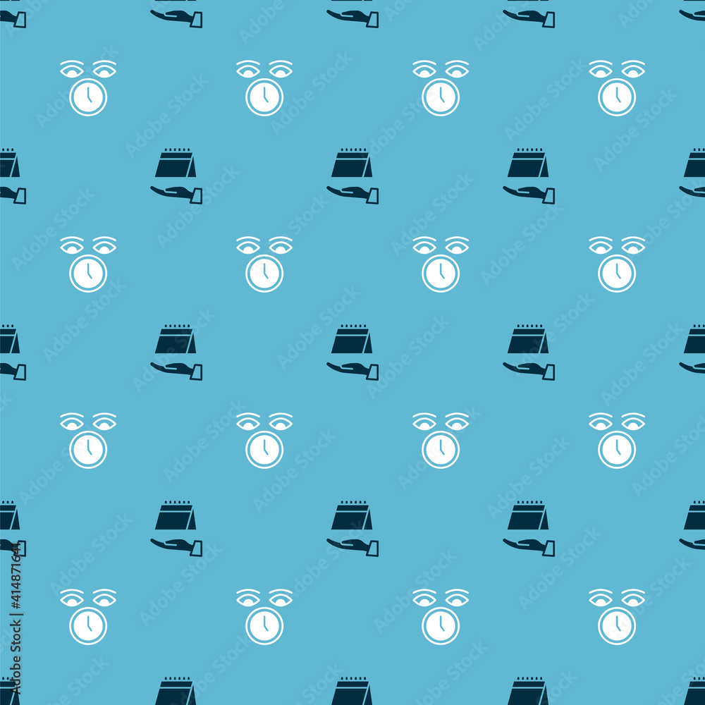Poster set calendar and clock on seamless pattern. vector.