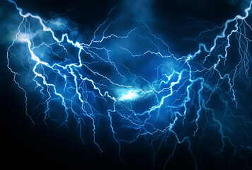 Flash of lightning on dark background. Thunderstorm - obrazy, fototapety, plakaty