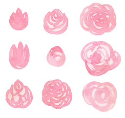 Watercolor gentle pink flowers, and buds floral illustration