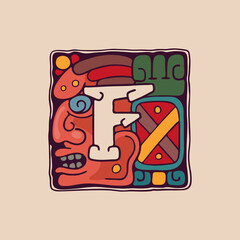Letter F logo in Aztec, Mayan or Incas style.