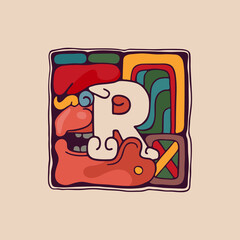 Letter P logo in Aztec, Mayan or Incas style.